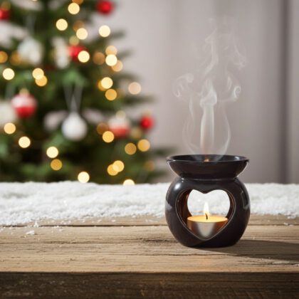 Keramik Duftlampe – Aromalampe für Duftöle & Wachse - Herz schwarz