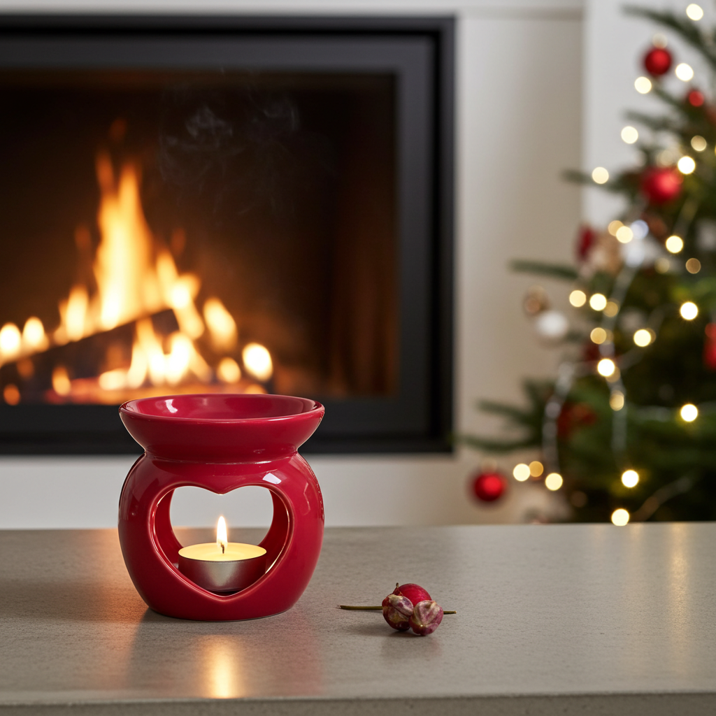 Keramik Duftlampe – Aromalampe für Duftöle & Wachse - Herz rot