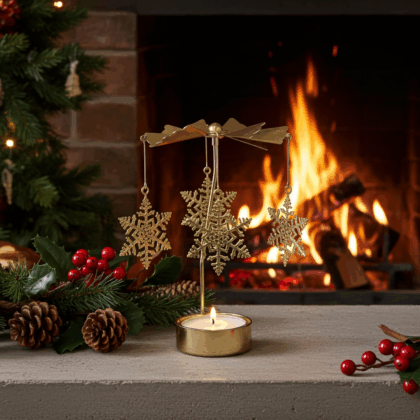 Windlicht mit schwebenden Schneeflocke