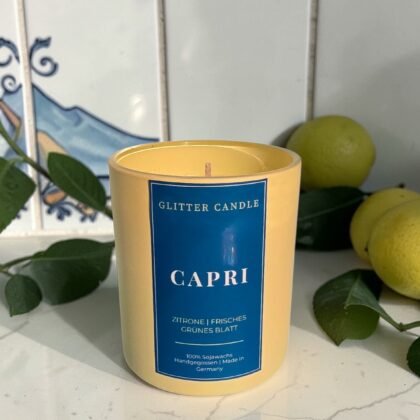 Capri Zitronen Duftkerze aus veganem Wachs mit echtem 24k Blattgold