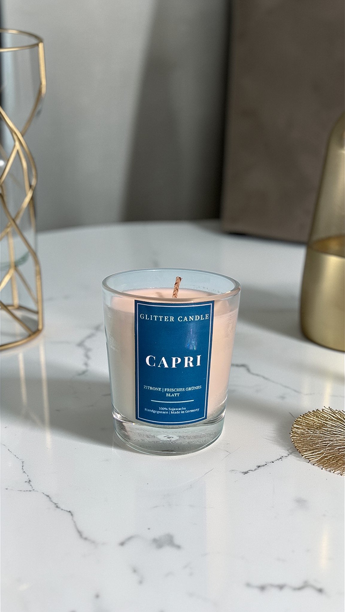 Capri Zitronen Duftkerze 70g aus veganem Wachs