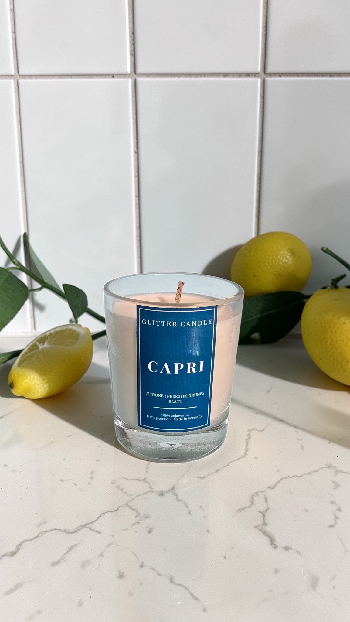 Capri Zitronen Duftkerze 70g aus Sojawachs