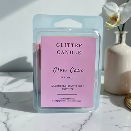 Glow Care Wax Melts 70g mit Lavendel-Sandelholz-Duft und glitzerndem Schimmer